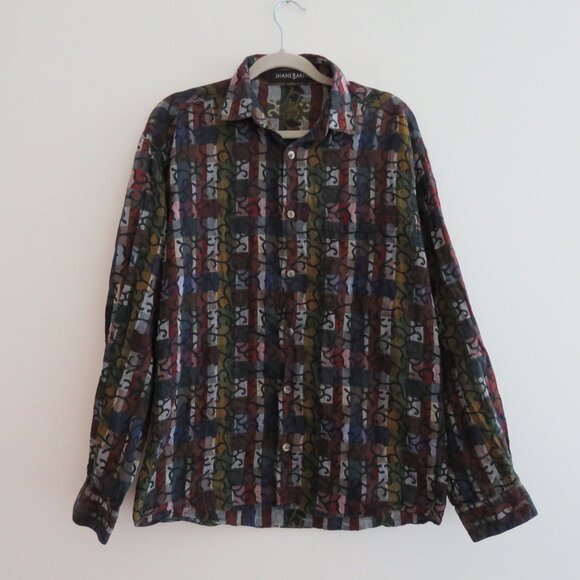VINTAGE JHANE BARNES Abstract Checked Multicolor Button Down Shirt Men's Size M - Picture 5 of 14